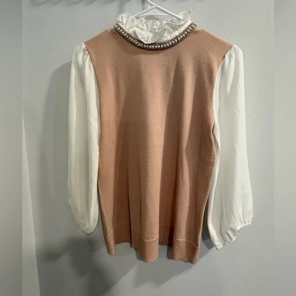 Cable & Gauge Pink and White Cowl Neck Sweater - Picture 10 of 12